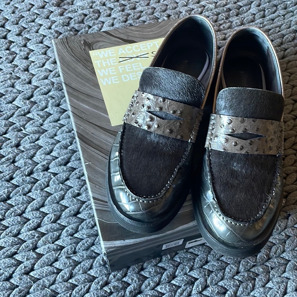 Jeffrey Campbell faux leather and fur loafers